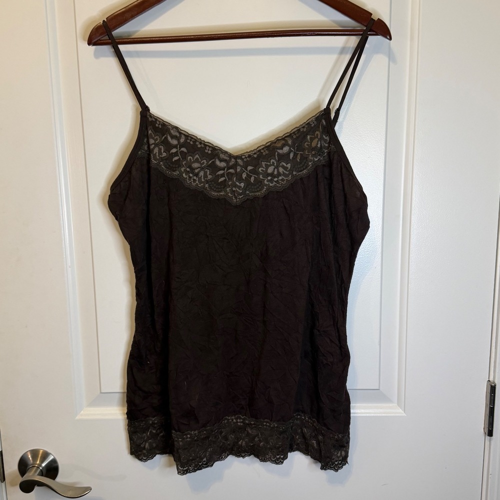 Brown Y2K Romantic Whimsigoth Forest Fairy Lace Trim Camisole Tank Top XL